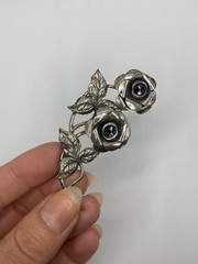Vintage Beau Sterling Silver Double Rose Brooch Pin 2.5 inches