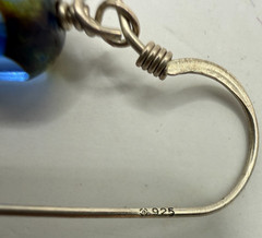Vintage 925 Sterling Silver Blue Art Glass Drop Earrings Beaded Dangle Boho