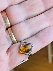 100% Genuine Baltic Natural Amber Silver Ring Size 7,0 Vintage Butterscotch 老琥珀