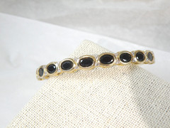 Vintage Sterling Silver 925 Gold on Natural Black Spinel Hinged Bracelet 7.5″