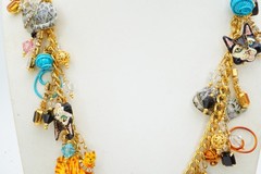Vintage Lunch At The Ritz Necklace Gold Tone Kitty Cat Charm Rhinestone 22″