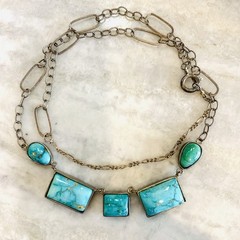 VTG Southwest Turquoise Necklace Sterling Silver Old Pawn Victorian 925 18” WOW