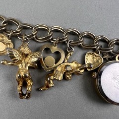Vintage Kirks Folly Charm Bracelet Watch Angels Hearts Works! AS IS q3z