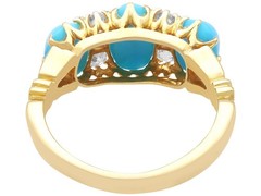 Antique 1.65Ct Turquoise, 0.24Ct Diamond and 15k Yellow Gold Ring Circa 1890