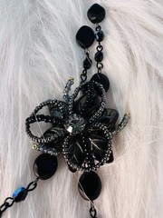 Vintage Belladonna Canada Black Iridescent Flower Drop Necklace Gothic Victorian