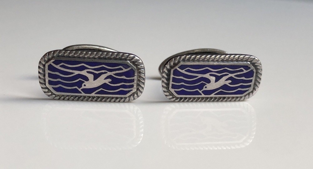 Vintage Silver cufflinks Bird (Seagull) hot enamel Silver 875 Made in the USSR