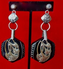 Pair of Antique Runway Bakelite Earrings Original Cape Clasps With Sterling Tops