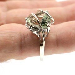 Fabulous 14k Solid White Gold 5ct Natural Prasiolite and Diamond Ring Size 8