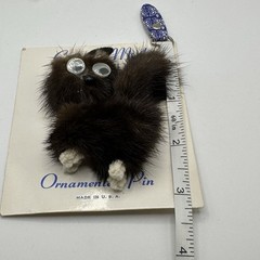 Vintage Genuine Mink Cat Brooch Pin On Original Card Novelty Fur Animal USA