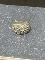 Sterling Silver Cut Out/Filigree Wide Dome Style Cocktail Ring Size 6 Vtg