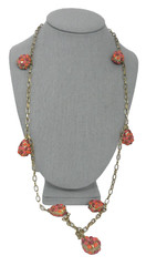 LC Station Necklace Cabochon Encrusted Mogul Sautoir Lavalier Pear Shaped Charms