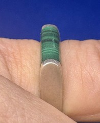 Y26 DKM Green Malachite 925 Silver Ring Size 7.5 Denmark Norway Baguette