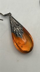 Vtg Baltic Amber Tear Drop Earrings Silver Filigree Shepard Hook Clasps