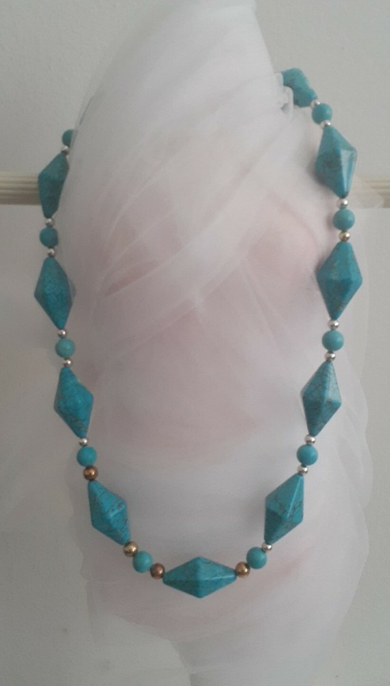 Vintage JTV Heavy Blue Howlite Gemstone Beaded 24” Necklace