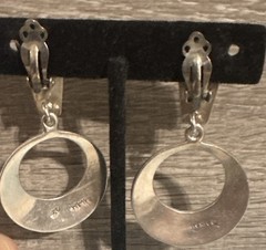 925 Sterling Vintage M 125 Mexico Modernist Clip On Dangle Earrings