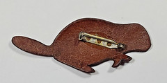 Vtg. Leather Beaver Ladies Pin – 3 1/8″ wide