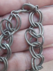 Chunky Silvertone Chain w Ridged Square & Clear Rhinestone Faux Animal Print