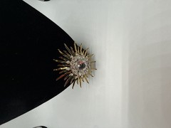 Vintage Rhinestone Sunburst Pendant Gold tone 1950s 1960s