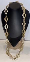 Vintage Natural Blonde Buffalo Horn Link Necklace Geometric Rhombus Diamond 32g