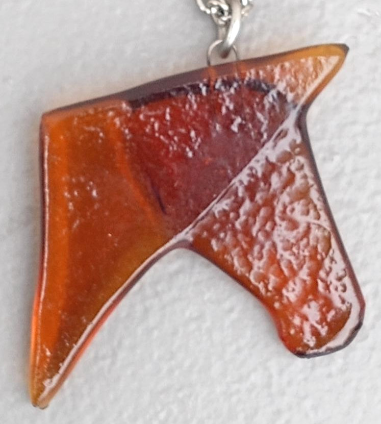 Vintage Modernist Amber Horse Pendant Necklace 23½” Abstract Lucite Acrylic