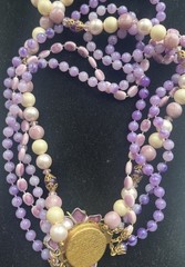 Vintage 1950’s Purple, Lavender Faux Pearl , Resin Enamel Flower Motif Necklace
