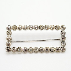 Rhinestone Open Metal Rectangle Frame Early 20th Century Silver Tone Brooch Pin