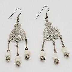Southwestern Style Chandelier Silver Tone White Howlite Bead Pierced Earrings