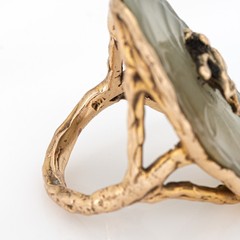 70s Vintage Agate Frog on Lilypad Ring 14k Yellow Gold 9 Fine Cocktail Jewelry
