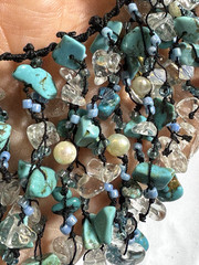 Turquoise Chip Beads Artisan Cluster Boho Waterfall Necklace Coastal Cowgirl