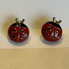Vtg Lady Bug Enameled 1980’s Beetle Pierced Earrings Studs 1 Inch Unbranded