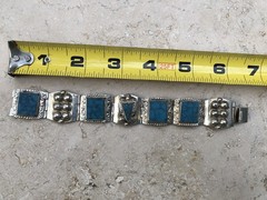 ✨🏜️VTG STAMPED TAXCO STERLING SILVER Turquoise Panel STATEMENT Bracelet Estate