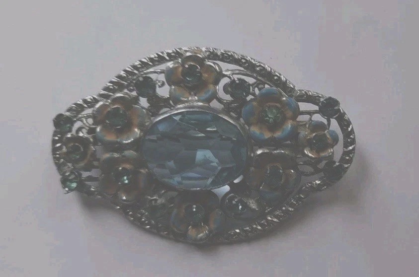 Antique/Art Deco Brooch Silver With Blue Rhinestone WW2 Connection