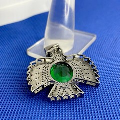 2.90ctw Rose Cut Diamond Emerald Silver Victorian Stunning Eagle Pendant Jewelry