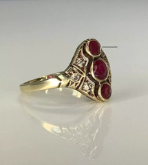 Edwardian 3CT Round Cut Red Ruby Women’s Vintage Ring 14K Yellow Gold Plated