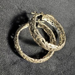 Vintage Jezlaine Sterling Silver 925 Ornate Scroll Open Work Hoop Earrings