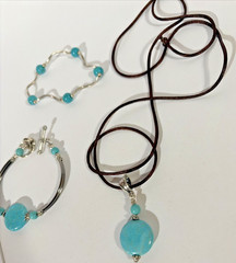 3 Piece Turquoise Jewelry Lot-Vintage 2 Bracelets And 1 Adjustable Necklace