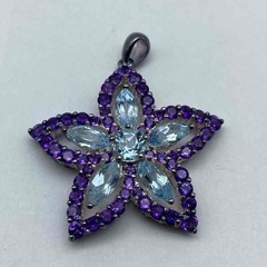 Sterling Silver 925 Amethyst Blue Topaz Ring Pendant Jewelry Lot 18.1g Size 6.25