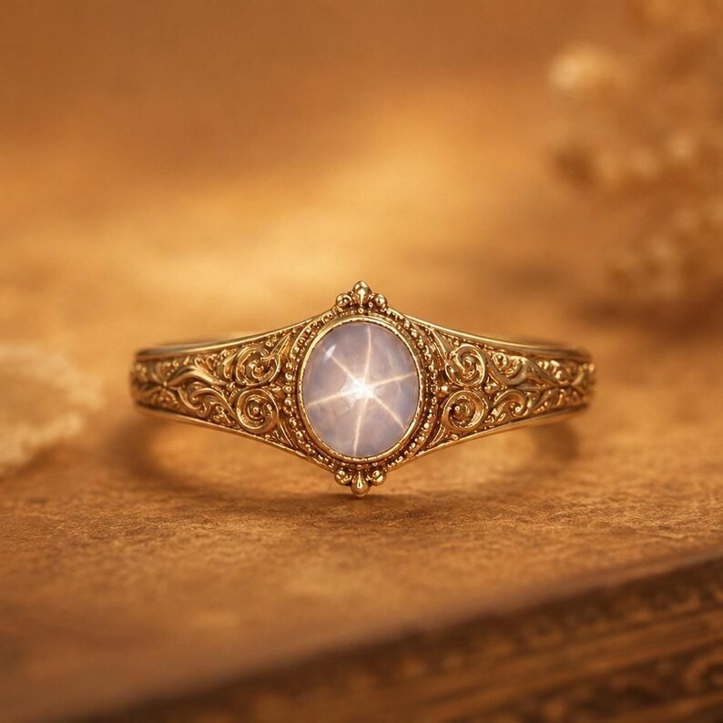 Natural Star Sapphire Ring 925 Sterling Silver Vintage Natural Ring