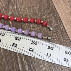 Set of 2 Silk Satin Thread Covered Round Beaded 25” Retro Necklace Red Lavender