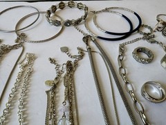 Estate Jewelry Lot Necklaces Rings Wearable Silver Tone 35+ Vintage – Now