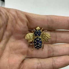 1.50Ct Round Cut Blue Sapphire Bee Brooch Pin & Pendant 14K Yellow Gold Plated