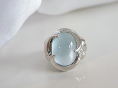 Chunky Sterling Silver 925 Natural Heated Blue Topaz Cabochon Unique Ring Size 7