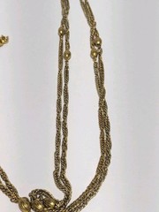 VTG Freirich Gold Tone Chain Necklace With Stationed Oval Metal Beads 54″. FLAW