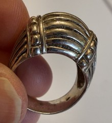 Sterling Silver Domed Ring Statement Ribbed Cocktail Band