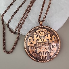 Vintage Copper Bell Kachina Pendant Necklace 29″ Large Round 2 5/8″