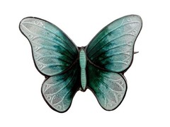 Vintage Sterling Silver Guilloche Enamel Teal Green Blue Butterfly Pin 2g 21mm