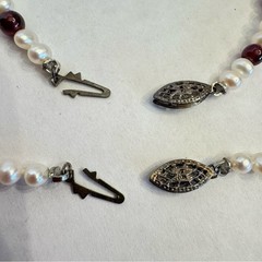 Vintage Rice Pearls & Almandine Garnet Gemstones Beaded Necklace & Bracelet Set