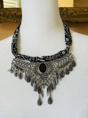 Vintage Silver Tone Tribal Bandana Ethnic Boho Choker Necklace