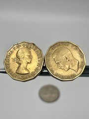 Vintage Threepennce Coins Queen Elizabeth King George VI Nickel-Brass Cufflinks