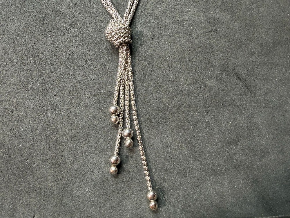 8.60g Vintage Sterling Silver 925 Knot Tassel Pendant Chain Necklace 17 in M